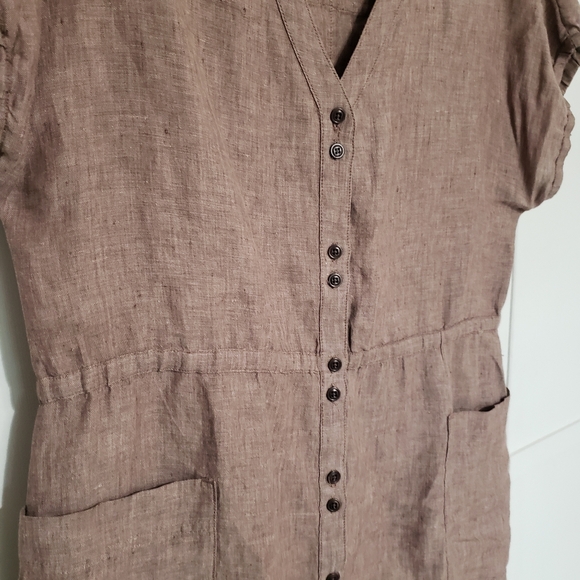 Poetry Yarn-dyed Linen Button-Through Dress Size US 6 UK 10 Pink Brown - Picture 5 of 10